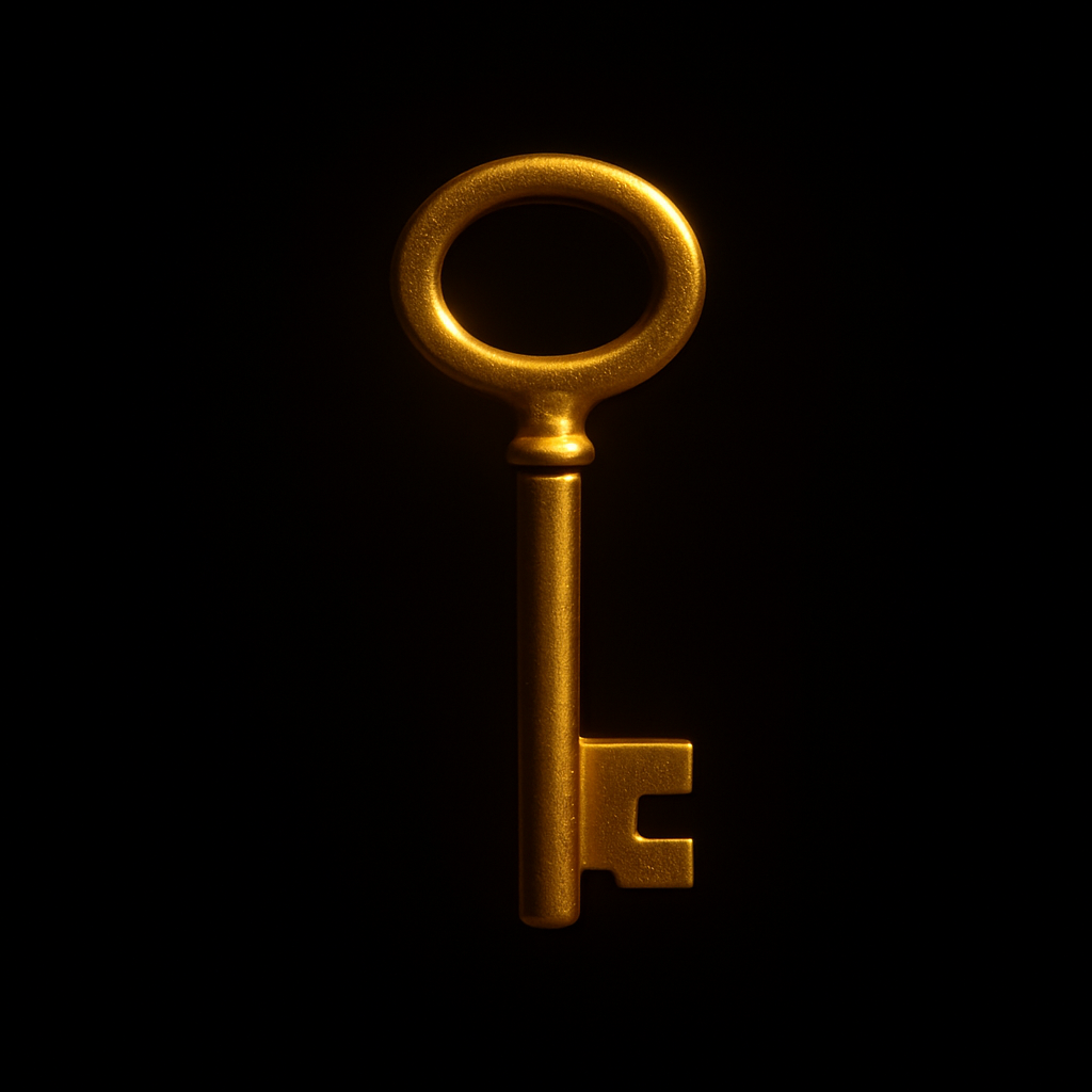 Golden key glowing in darkness